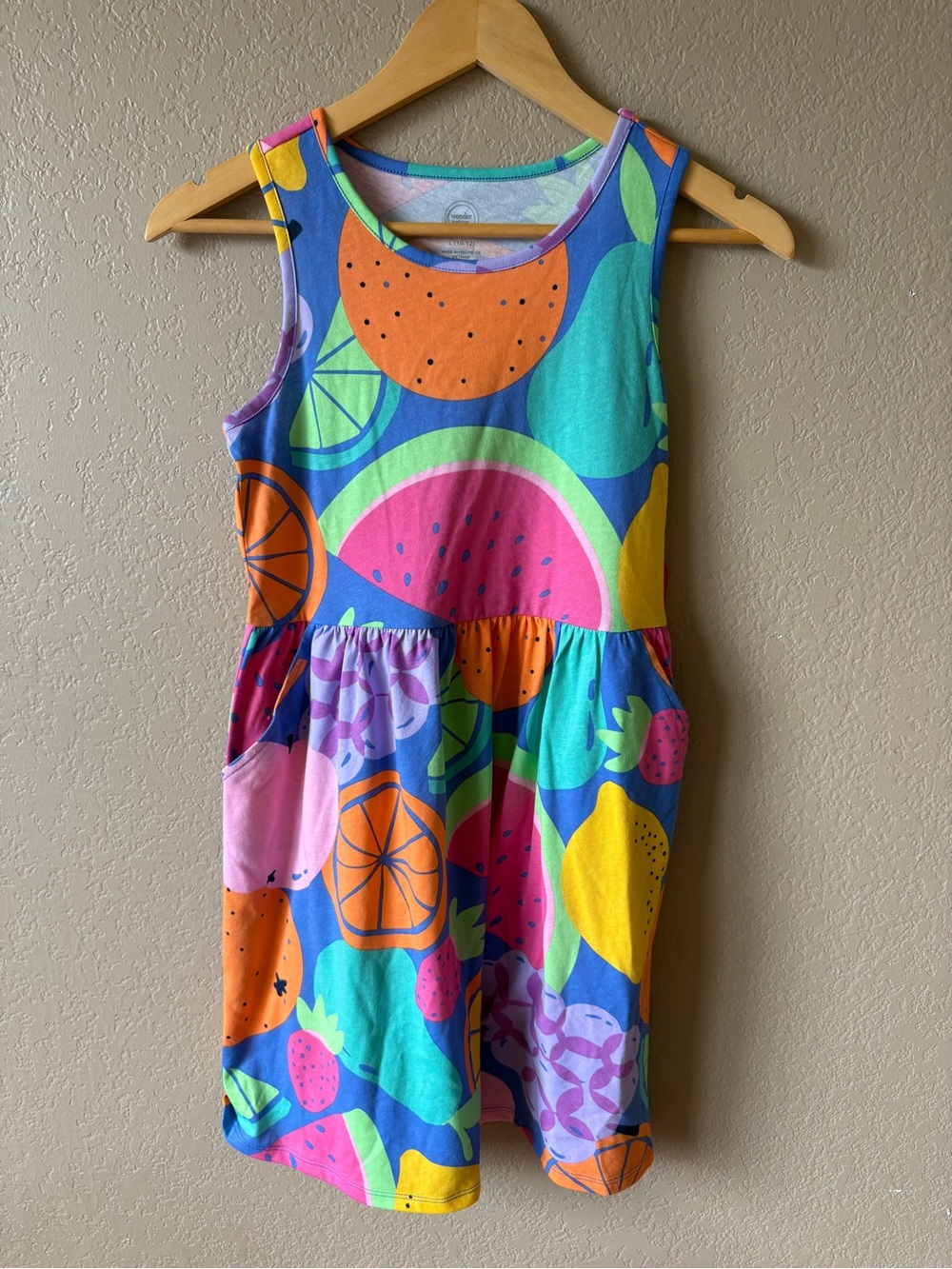 Wonder nation Girls Size L (10/12) Fruit Print Dress Sleevless Pockets NWT